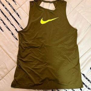 Nike Khaki Green Tank with Neon Yellow Swoosh